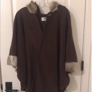 Faux Fur Trim Poncho